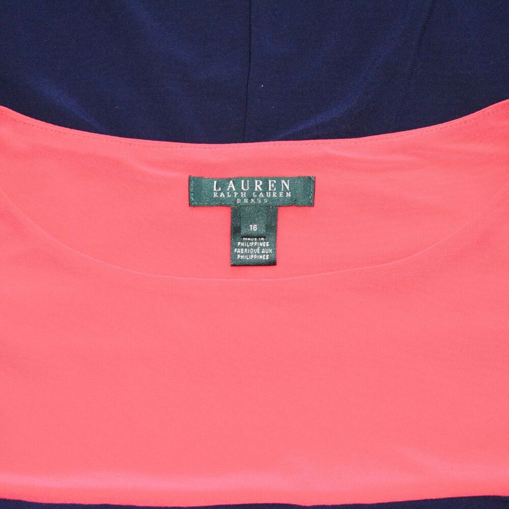 RALPH LAUREN Jersey Ruched Dress Pink/Navy Size 16 - Picture 6 of 9